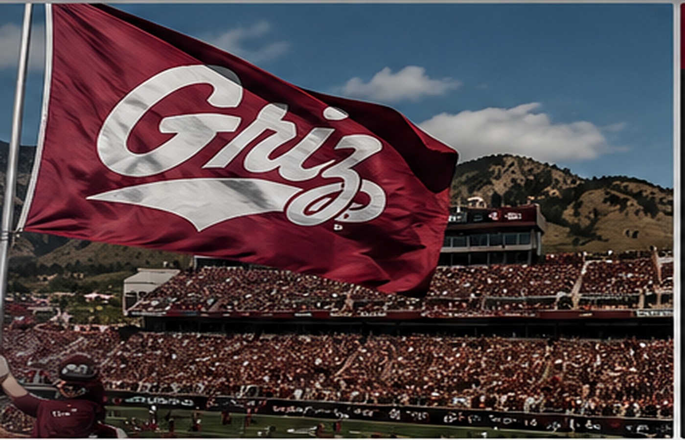 Montana Grizzlies flag over Washington-Grizzly Stadium
